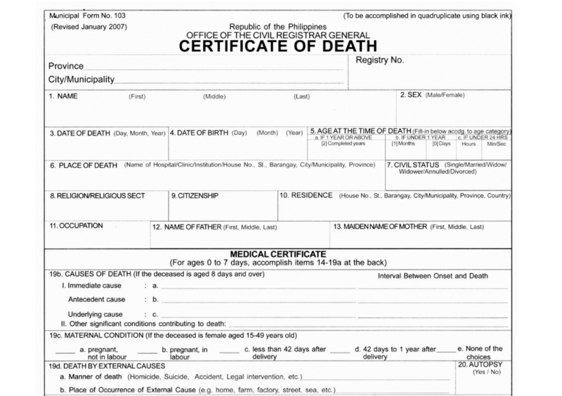 A Study on Quality of Certificate of Death in the Philippines